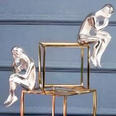 Gümüş İnsan Figürlü Gold Kare Tasarım Dekoratif Obje
