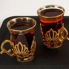 Gold Metal Lotus Desenli 6 Kişilik Çay Seti