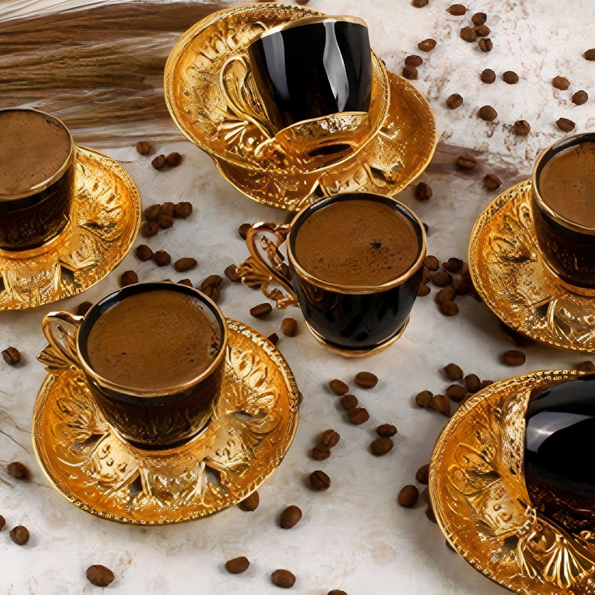 Gold Desenli Siyah 6 Kişilik Kahve Fincan Takımı