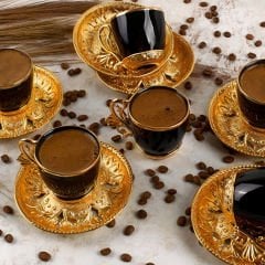 Gold Desenli Siyah 6 Kişilik Kahve Fincan Takımı