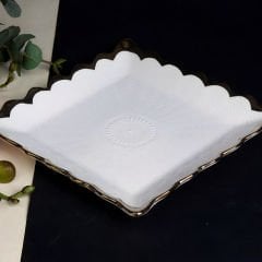 Gold Çerçeve Desenli Dekoratif Kare 6 Parça Yemek Tabağı