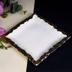 Altın Çerçeveli Kare 6 Parça Pasta Tabağı