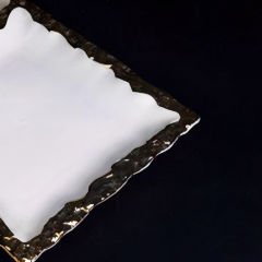 Altın Çerçeveli Kare 6 Parça Pasta Tabağı