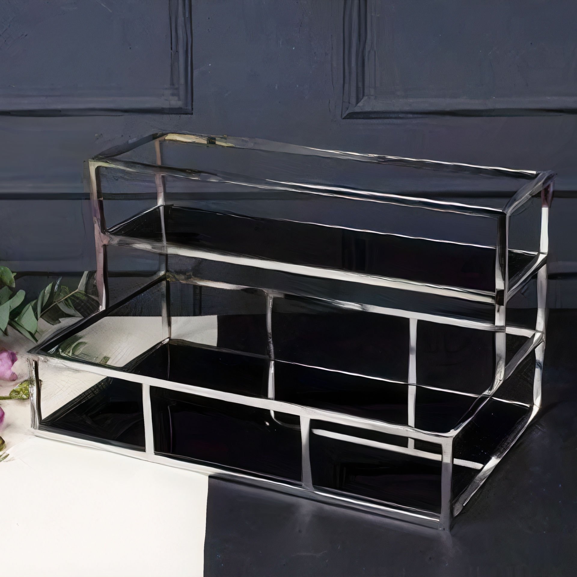 Gümüş Metal Raflı Makaron Dekoratif Obje