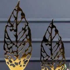 Gold Metal Yaprak Figürlü İkili Set Dekoratif Obje