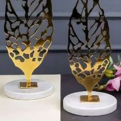 Gold Metal Yaprak Figürlü İkili Set Dekoratif Obje
