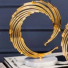 Mermer Tabanlı Gold Spiral Metal İkili Set Dekoratif Obje