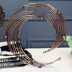 Mermer Tabanlı Eskitme Gold Spiral Metal İkili Set Dekoratif Obje
