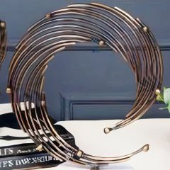 Mermer Tabanlı Eskitme Gold Spiral Metal İkili Set Dekoratif Obje