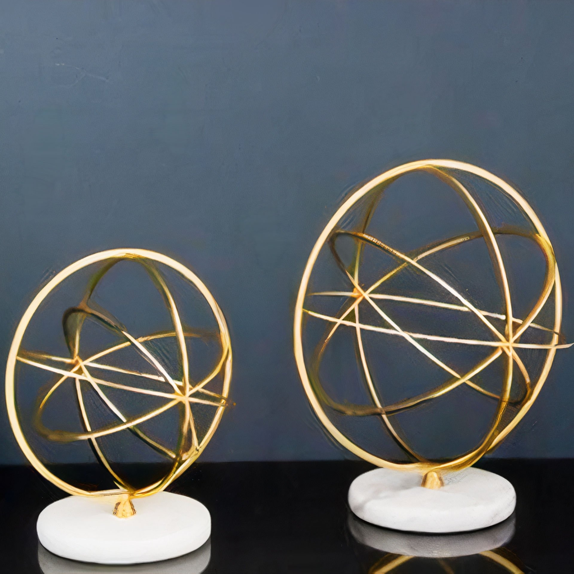 Gold Metal Geometrik Halkalı İkili Set Dekoratif Obje
