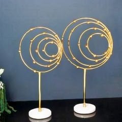 Altın Spiral Motifli Mermer Tabanlı İkili Set Dekoratif Obje