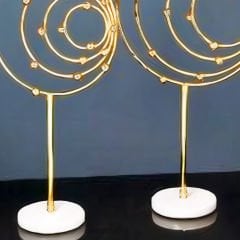 Altın Spiral Motifli Mermer Tabanlı İkili Set Dekoratif Obje