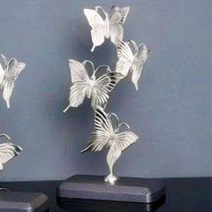 Gümüş Metal Kelebek Figürlü İkili Set Dekoratif Obje