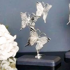 Gümüş Metal Kelebek Figürlü İkili Set Dekoratif Obje