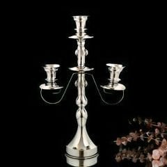 Gümüş Metal Üç Kollu Şamdan
