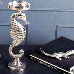Gümüş Metal Denizatı Figürlü Dekoratif Mumluk