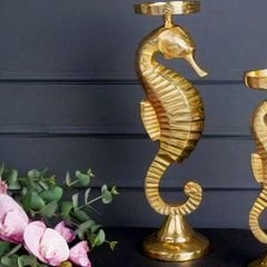 Gold Metal Denizatı Figürlü Büyük Dekoratif Mumluk