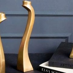 Gold Metal Kıvrımlı Büyük Mumluk