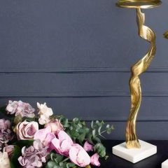 Mermer Tabanlı Gold Metal Kıvrımlı Mumluk