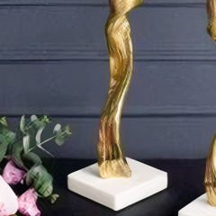 Mermer Tabanlı Gold Metal Kıvrımlı Mumluk