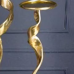 Mermer Tabanlı Gold Metal Kıvrımlı Büyük Mumluk