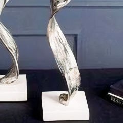 Mermer Tabanlı Gümüş Metal Kıvrımlı Mumluk