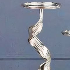 Mermer Tabanlı Gümüş Metal Kıvrımlı Büyük Mumluk