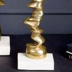 Gold Metal Kıvrımlı Mermer Tabanlı Dekoratif Mumluk