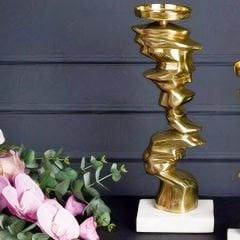 Gold Metal Kıvrımlı Mermer Tabanlı Büyük Dekoratif Mumluk
