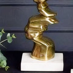Gold Metal Kıvrımlı Mermer Tabanlı Büyük Dekoratif Mumluk