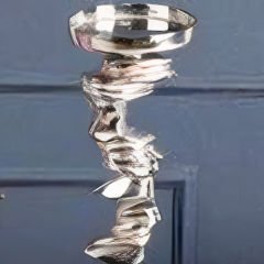 Gümüş Metal Kıvrımlı Mermer Tabanlı Dekoratif Mumluk