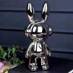 Gümüş Metal Tavşan Figürlü Dekoratif Obje