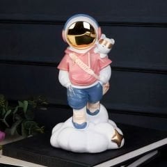 Gold Detaylı Mavi Pembe Astronot Figürlü Dekoratif Biblo