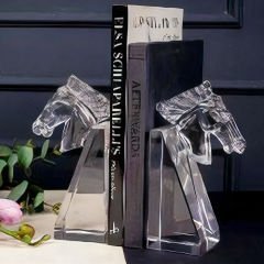 Kristal Şeffaf Cam At Figürlü Kitap Tutucu Dekoratif Obje