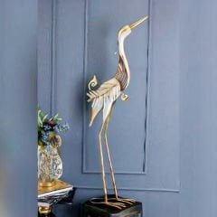 Gold Metal Opak Gri Uzun Flamingo Figürlü Dekoratif Obje