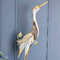 Gold Metal Opak Gri Uzun Flamingo Figürlü Dekoratif Obje
