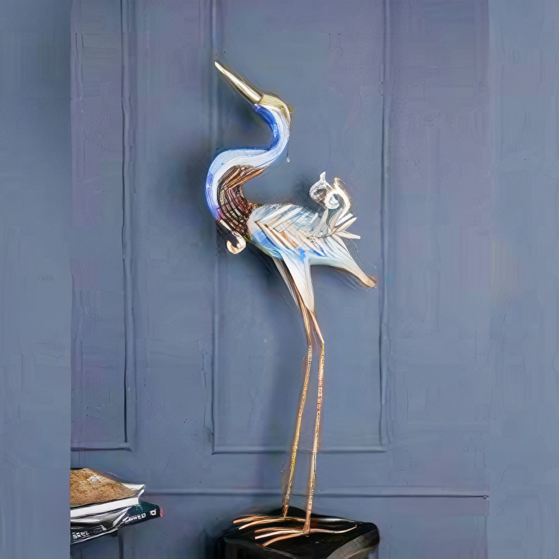 Gold Metal Mavi Uzun Flamingo Figürlü Dekoratif Obje