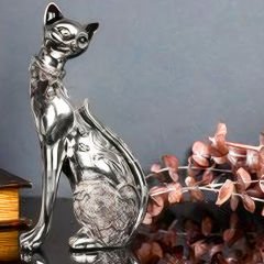 Gümüş Kedi Figürlü İkili Set Dekoratif Biblo