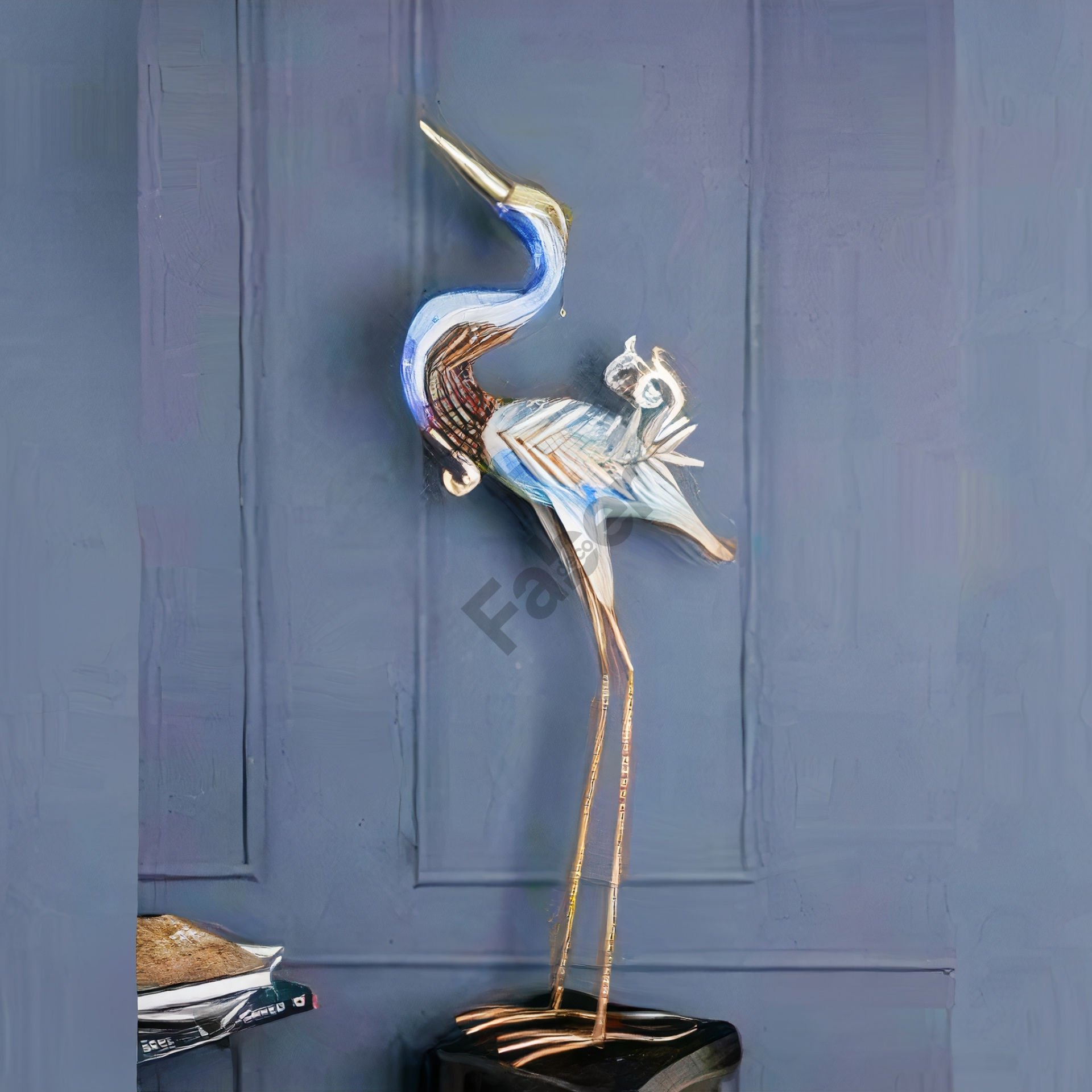 Gold Metal Mavi Flamingo Figürlü Dekoratif Obje