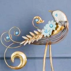 Gold Metal Kuş Figürlü Dekoratif Obje