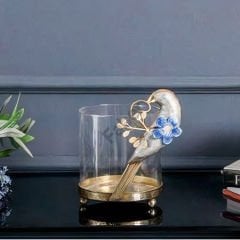 Kuş Figürlü Gold Metal Şamdan