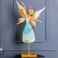 Gold Metal Mavi Melek Figürlü Dekoratif Biblo