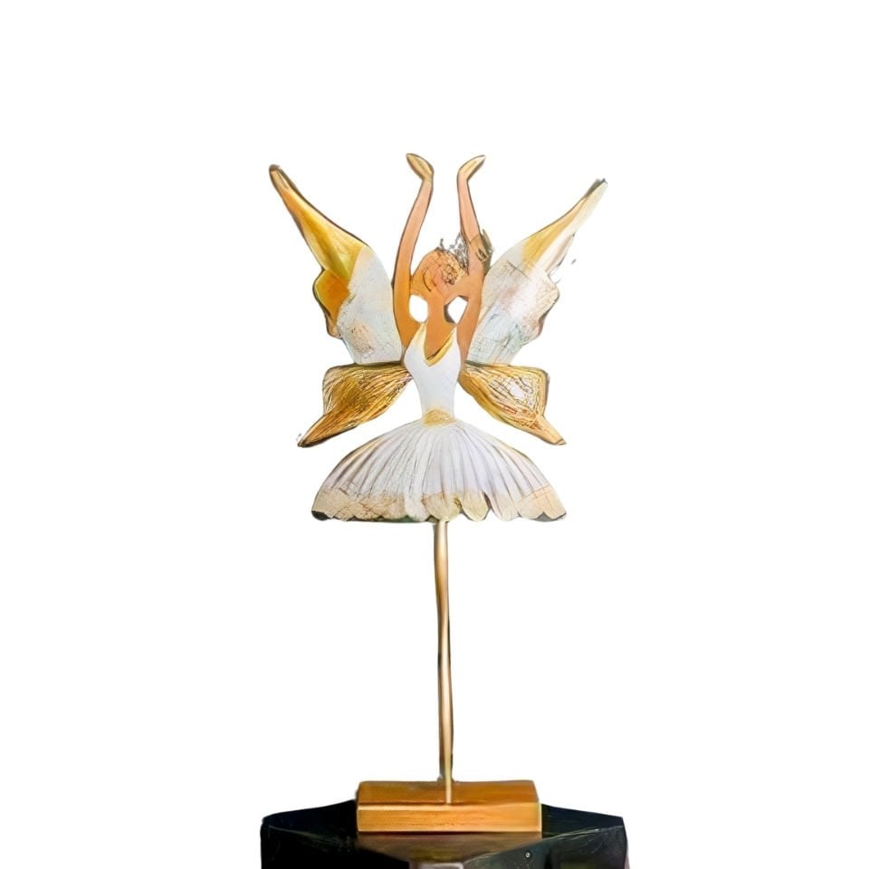 Gold Metal Beyaz Melek Figürlü Dekoratif Biblo
