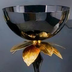 Gold Çiçek Motifli Siyah Meyvelik Dekoratif Obje