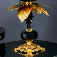 Gold Çiçek Motifli Siyah Meyvelik Dekoratif Obje