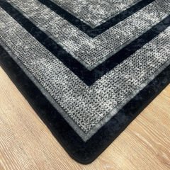 Siyah Çizgili Gri Geometrik Desenli Jüt Halı
