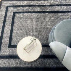 Siyah Çizgili Gri Geometrik Desenli Jüt Halı