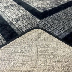 Siyah Çizgili Gri Geometrik Desenli Jüt Halı