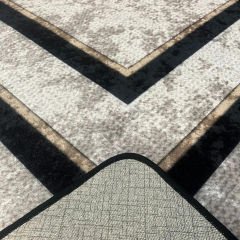 Gri Geometrik Desenli Siyah Çizgili Dekoratif Jüt Halı