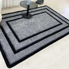 Gri Desenli Siyah Çizgili Jüt Halı